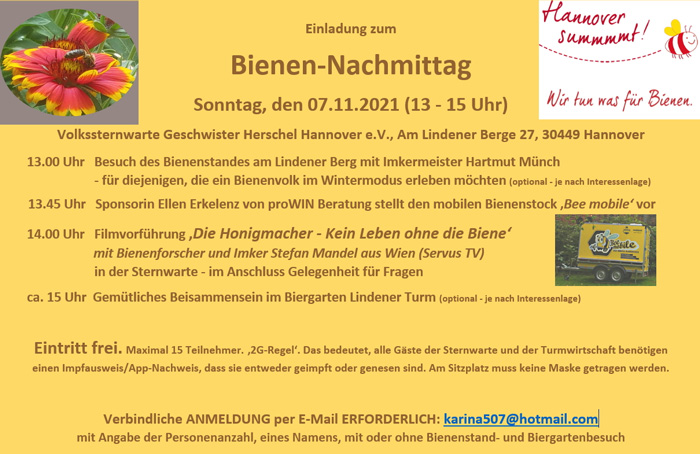 Einladung zum Bienen-Nachmittag auf dem Lindener Berg am 07.11.2021